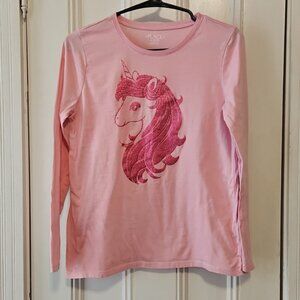 The Children's Place Pink Cotton Glitter Unicorn Top Size 16